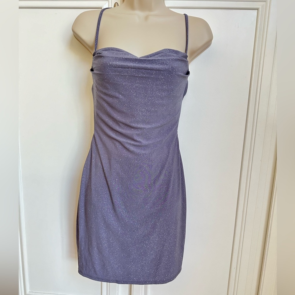 Q Purple Glittery Spaghetti Strap Backless Dress.          Size Medium